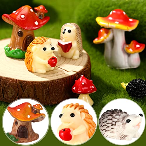 Woanger 30 Pcs Fairy Garden Accessories Hedgehog Mushroom Figurines, Vivid - style: Vivid