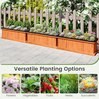 HAPPYGRILL Wood Raised Garden Bed with Drainage Holes & Liner - color: Orange, size: 28" x 10" x 10"
