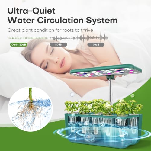 Ahopegarden Hydroponics Growing System: 10 Pods Indoor Herb Garden with LED - color: Green