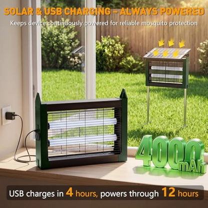 Solar Bug Zapper Outdoor, 4500V Mosquito Zapper with Dual Solar Panels - color: Green