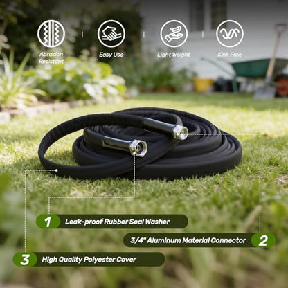 Garden Hose 50ft Non-Expandable Lightweight,Premium Flexible, Kink-Resistant Design, Extra Durable & Leakproof with Solid Fittings, Easy Coil Storage for Car, Lawn, Pet & Outdoor Using (50FT) - size: 50FT
