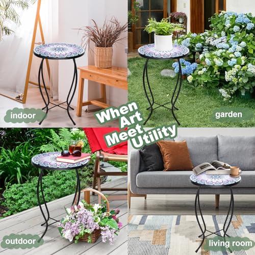 VCUTEKA Outdoor Side Table,14" Patio Accent Table Bistro Coffee End Table - color: Flower