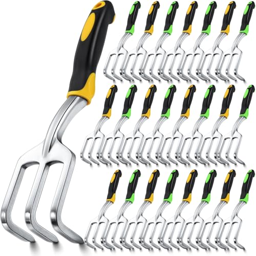Yaocom 24 Pcs Hand Rake Garden Tool Mini Heavy Duty Garden Cultivator 11 Inch Small Rakes Gardening Aluminum Alloy Hand Tiller with Handle for Digging Weeding Loose Soil