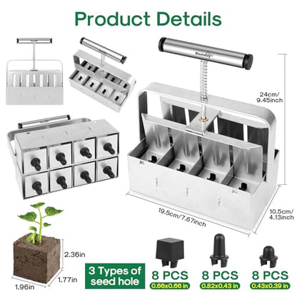 BlumWay Soil Blocker, 8 Cell 2 inch Soil Block Maker for Seed Starting
