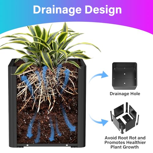 Large Square Metal Outdoor Planter Box 20" Wx20 Dx21 H - color: Black, size: 20"L x 20"W x 21"H
