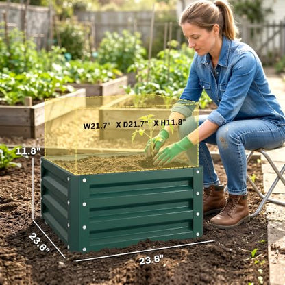 Outsunny 2 Piece 2' x 2' x 1' Galvanized Raised Garden Bed, Green - color: Green