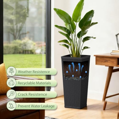 30 Inch Tall Plastic Planters(Set of 2) with Drainage Holes, Black - color: Black, size: 30 inch