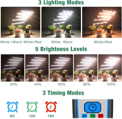 Garpsen Plant Light, 2Pack Full Spectrum, 5 Head with Tripod Stand - size: 5 Arms with Stand(2Pack)