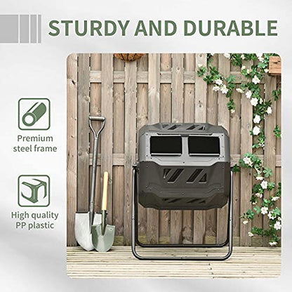 Tumbling Compost Bin Outdoor 360° Dual Chamber Rotating Composter 43 Gallon, Green