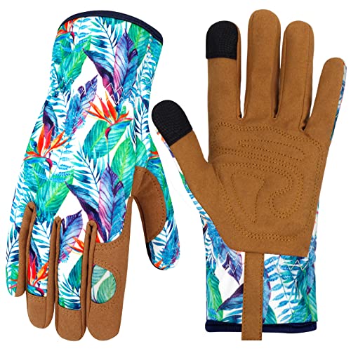 Leather Gardening Gloves for Women Thorn Proof Garden Gloves Touch Screen Working Gloves Gifts,M - color: Colork