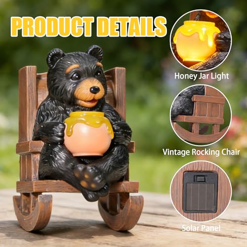 Sheaifun Solar Black Bear Garden Statue Resin Bear with Light Outdoor Decor - style: Black Bear