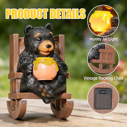 Sheaifun Solar Black Bear Garden Statue Resin Bear with Light Outdoor Decor - style: Black Bear