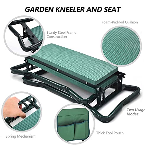 waltyotur Garden Kneeler and Seat Foldable Stool Kneeling Bench with Handles Garden Kneeler Bench Stools with Tool Bag Pouch EVA Foam Pad