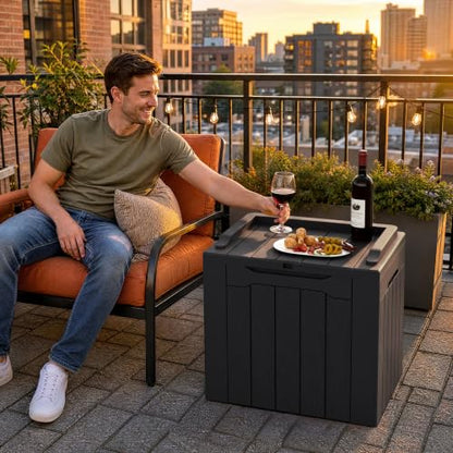 Flamaker 2 Pack Deck Box 31 Gallon Waterproof Resin Storage Box with Lid - color: Black, size: 31 Gallon-2 Pack