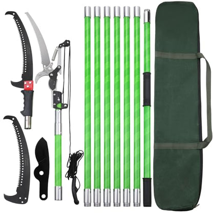 27 Feet Tree Pole Pruner Manual Branches Trimmer Tree Branch Garden Tools Loppers Hand Pole Saws Extendable Height Adustable System for Sawing and Shearing - size: 27FT