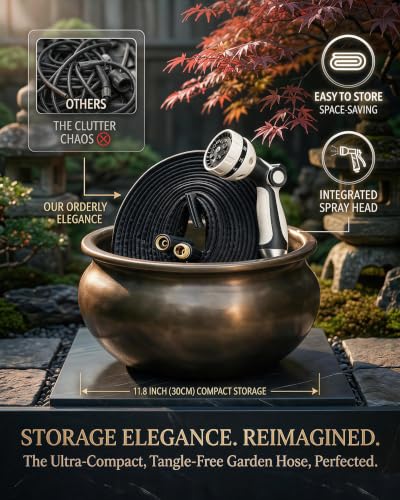 Garden Hose 75FT, Non-Expanding, 700 PSI Burst, 10-Pattern Nozzle - color: Black, size: 75FT
