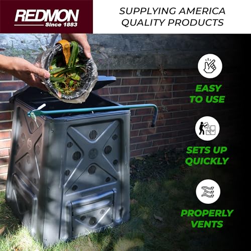 Redmon Outdoor Compost Bin with Lift Off Lid, 65 Gallon, Black