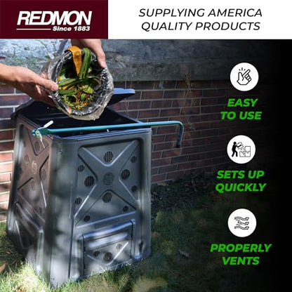 Redmon Outdoor Compost Bin with Lift Off Lid, 65 Gallon, Black