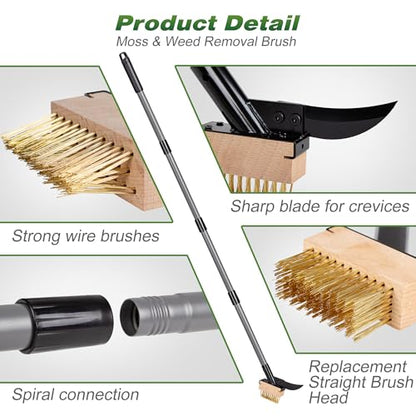 Walensee 66.5in Adjustable 3-in-1 Crack Weeder & Moss Remover Brush Tool