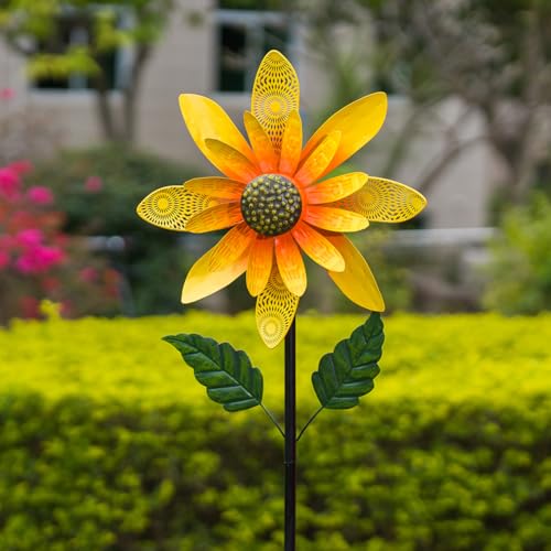 Viveta Sunflower Wind Spinner,Flower Metal Wind Sculpture - color: Yellow-c