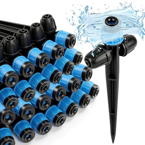 26pcs Two-Way Drip Emitters Fan Shape with Stake for 1/4" Irrigation Tubing, Adjustable 360 Degree Water Flow Irrigation Vortex Sprayer Garden Irrigation Dripper for Watering System - color: Double Head Vortex-26P