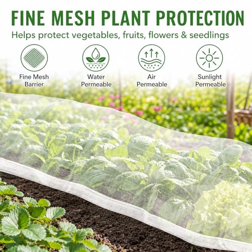 RAINFLOW Garden Netting 10 x 5 FT - 60 Mesh Plant Cover for Raised Beds