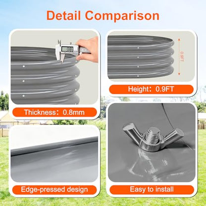 Rakukiri Raised Garden Bed Outdoor, GRS Certified Recycled Metal Planter Box 2 Sets, 4FT Galvanized Oval Herb Garden Kit, Bottomless Large Garden Beds for Vegetables Flowers, Rust-Resistant Gray - color: Gray