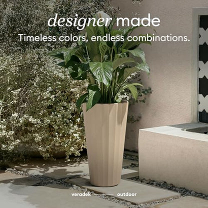 Veradek Column Series Tall Planter - Tapered Outdoor Planter with Shelf - color: Sand, style: Wide Groove - 2 Pack