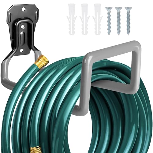 PeoMev Garden Hose Holder Metal Garden Hose Reel Wall Mounted Hose Hanger - color: Gray