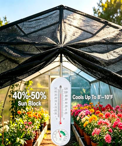 E.share 40%-50% Black Shade Cloth for Garden, 6x8FT Sun Block Mesh Tarp - size: 40%-6 FT x 8 FT