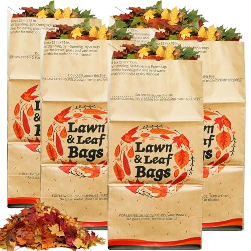 10 Pack 30 Gallon Lawn and Leaf Bags, 2-Ply Heavy Duty Yard Waste Bags, Brown Paper Lawn and Refuse Bags, Large Trash Bag for Home, Garden, Landfill, Tear Resistant and Self Standing