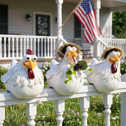 3Pcs Chicken Fence Decor, Outdoor Funny Farm Sculpture, Garden Chicken Decor, Chicken Statue, Chicken Outdoor Decor, Resin Chicken Figurines, Chicken Decor Outdoor, Chicken Statue Yard Art - color: Multi Chicken