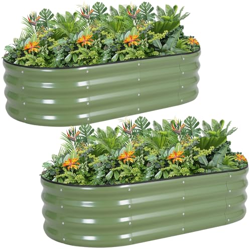 G GOOD GAIN 2Pcs Raised Garden Beds Galvanized, Planter Boxes Kit, Oliver - color: Oliver Green, size: 4×2×1ft (2 Pack)
