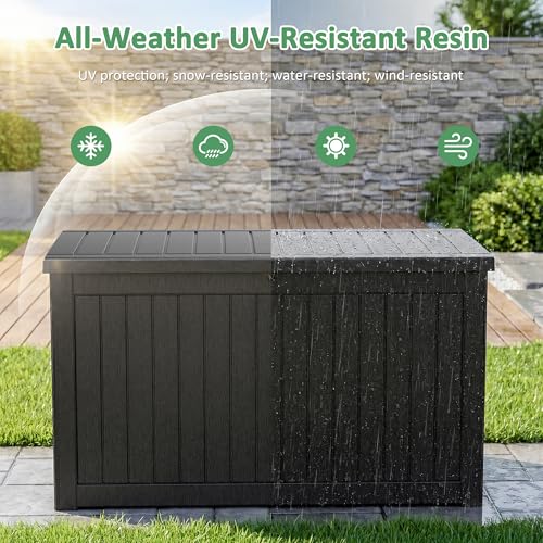 PatioZen 310 Gallon Deck Box Lockable Waterproof UV Resistant Black - color: Black, size: 310 Gallon