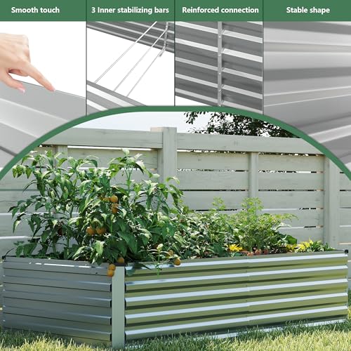 FOOWIN 8x4x3ft Raised Garden Bed Outdoor, Galvanized Steel Garden Beds - color: Silver, size: 8x4x3 FT-2PC