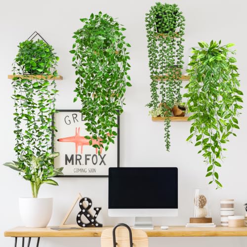 4 Pack UV Resistant Artificial Hanging Plants Faux Greenery with Pots