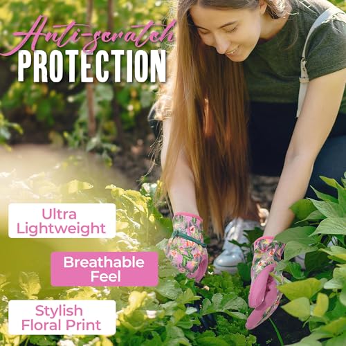 HANDLANDY Gardening Gloves for Women, Leather Garden Glove, Gardener Gift - color: Pink, size: Small (Pack of 1)