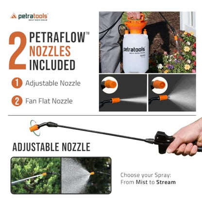 PetraTools HD201 Garden Pump Sprayer 2 Gallon, 52-in Long Hose & 2 Nozzles - size: 2 Gallon