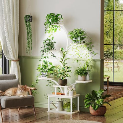 PRAISUN 51 Inch Plant Stand with Grow Lights, 8 Tiered Indoor Plant Shelf - color: White