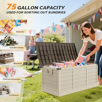 VINGLI 75 Gallon Collapsible Outdoor Storage Box, Brown - color: Brown