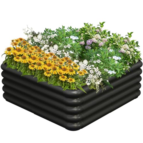 3x3x1ft Raised Garden Bed Kit for Outdoors, Rustproof PP Raised Planter Box, Large Garden Box Flower Bed with Press-Fit Assembly, Gardening Containers for Vegetables Flowers Herbs, Balck - size: 3 × 3 × 1 FT