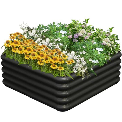3x3x1ft Raised Garden Bed Kit for Outdoors, Rustproof PP Raised Planter Box, Large Garden Box Flower Bed with Press-Fit Assembly, Gardening Containers for Vegetables Flowers Herbs, Balck - size: 3 × 3 × 1 FT