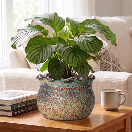 10 Inch Plant Pot, Ceramic Planter, Yellowish Brown - color: Yellowish Brown, size: 10 Inch