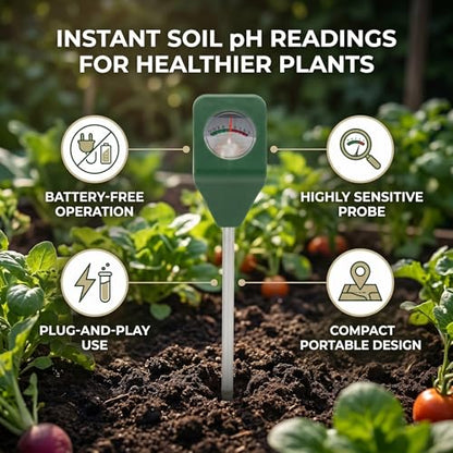 Zerodis Soil PH Meter, Battery-Free Plug and Play Soil PH Sensor with Highly Sensitive Probe for Garden Lawn Farm Plants Care