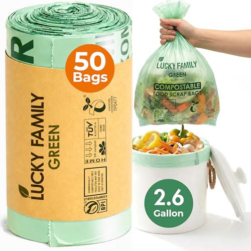 2.6 Gallon Compost Bags for Kitchen Countertop Bin, Compostable, 50 Count - color: 2.6 Gallon, 50 Count