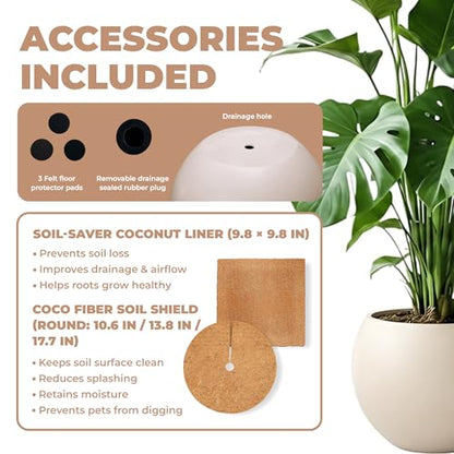 Marlo Fiberstone Round Planter, Matte Finishes (L, Cream White) - color: Cream White, size: 21.3"D x 16.5"H