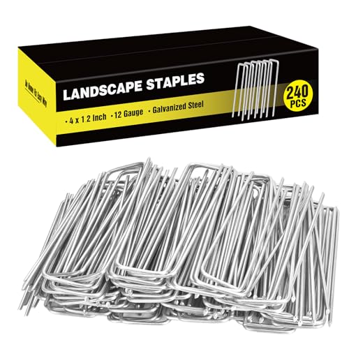 HongWay 240 Pack Landscape Staples 4 Inch, Galvanized Garden Stakes - size: 4 Inch