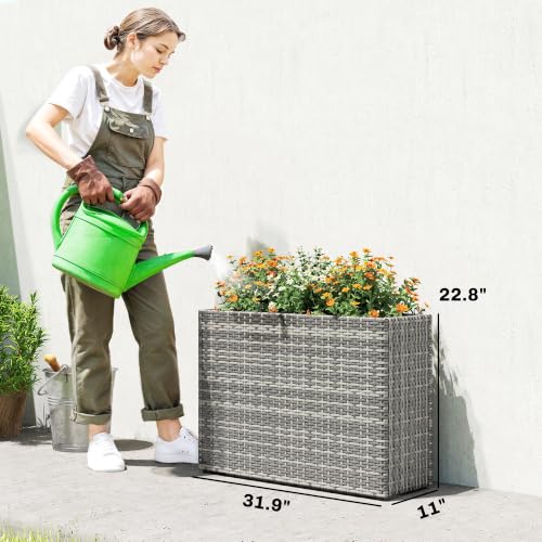 Outsunny Tall Rectangular Planter with Removable Liner PE Wicker Gray - color: Gray