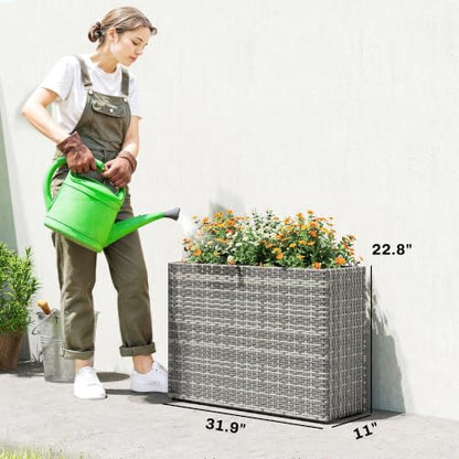 Outsunny Tall Rectangular Planter with Removable Liner PE Wicker Gray - color: Gray