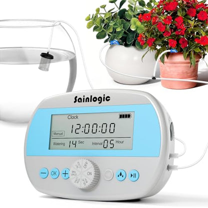 Sainlogic Smart Self-Watering System for 15 Potted Plants, Automatic Plant Waterer with Humidity Display, Deep Root Irrigation, IP64 Programmable Timer, for Vacation, Travel and Indoor Gardens